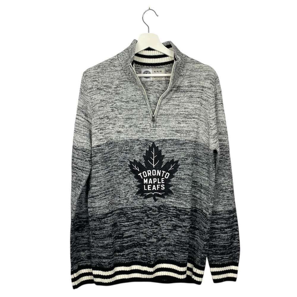 NHL Toronto Maple Leafs Black and Gray Quarter Zip Up Sweater